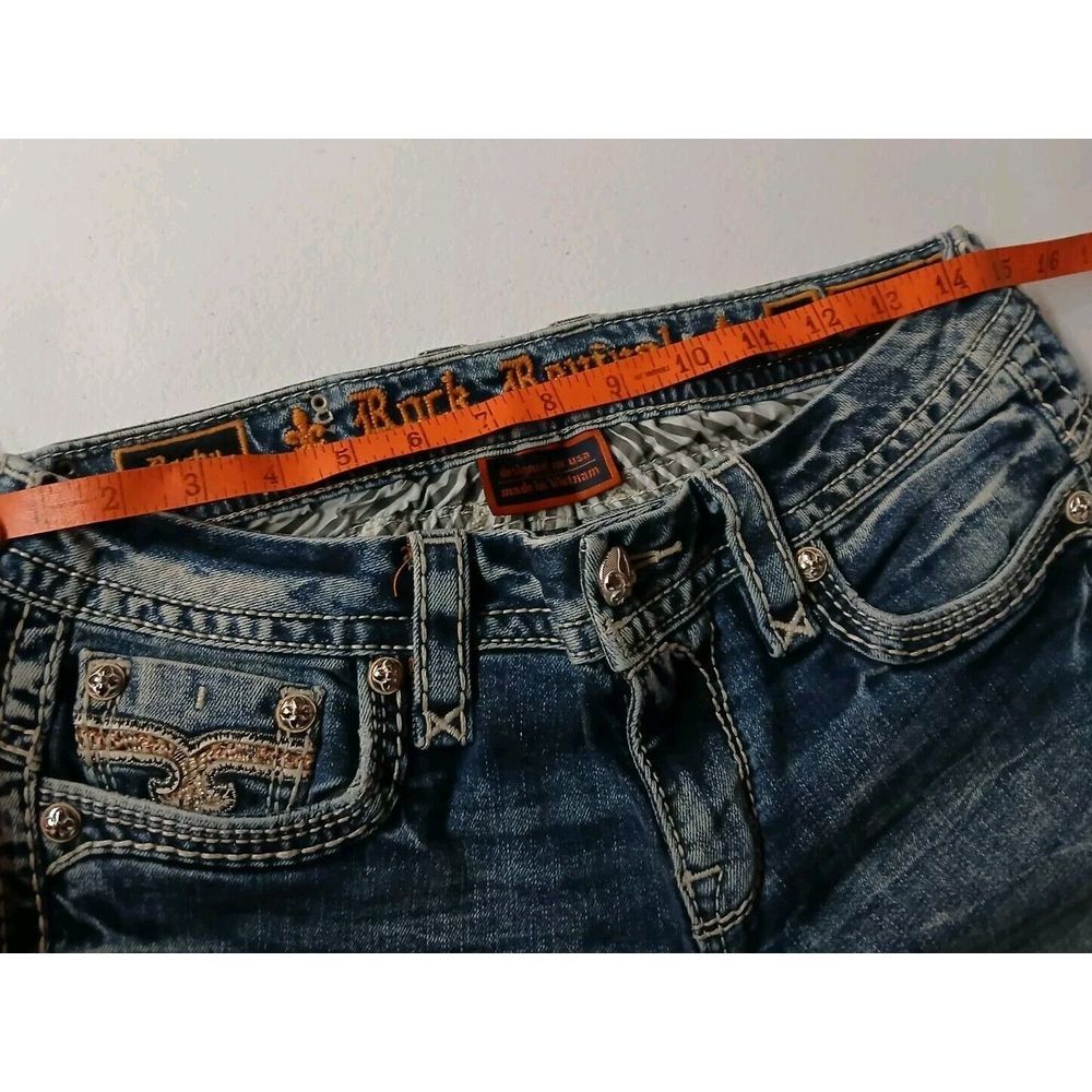 Rock Revival Blue Skinny Jeans with Embroidered Pockets - Picture 5 of 10